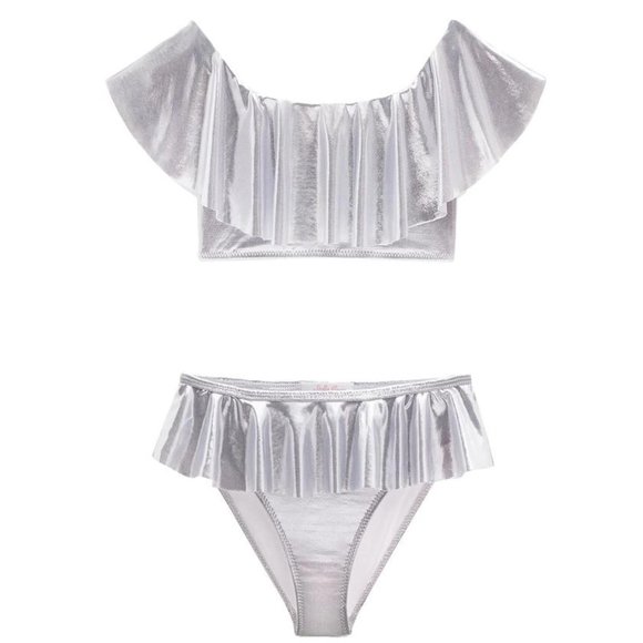 Stella Cove Other - Stella Cove NWT Girls Metallic Silver Ruffle Two Piece Bikini Swimsuit Size 14Y
